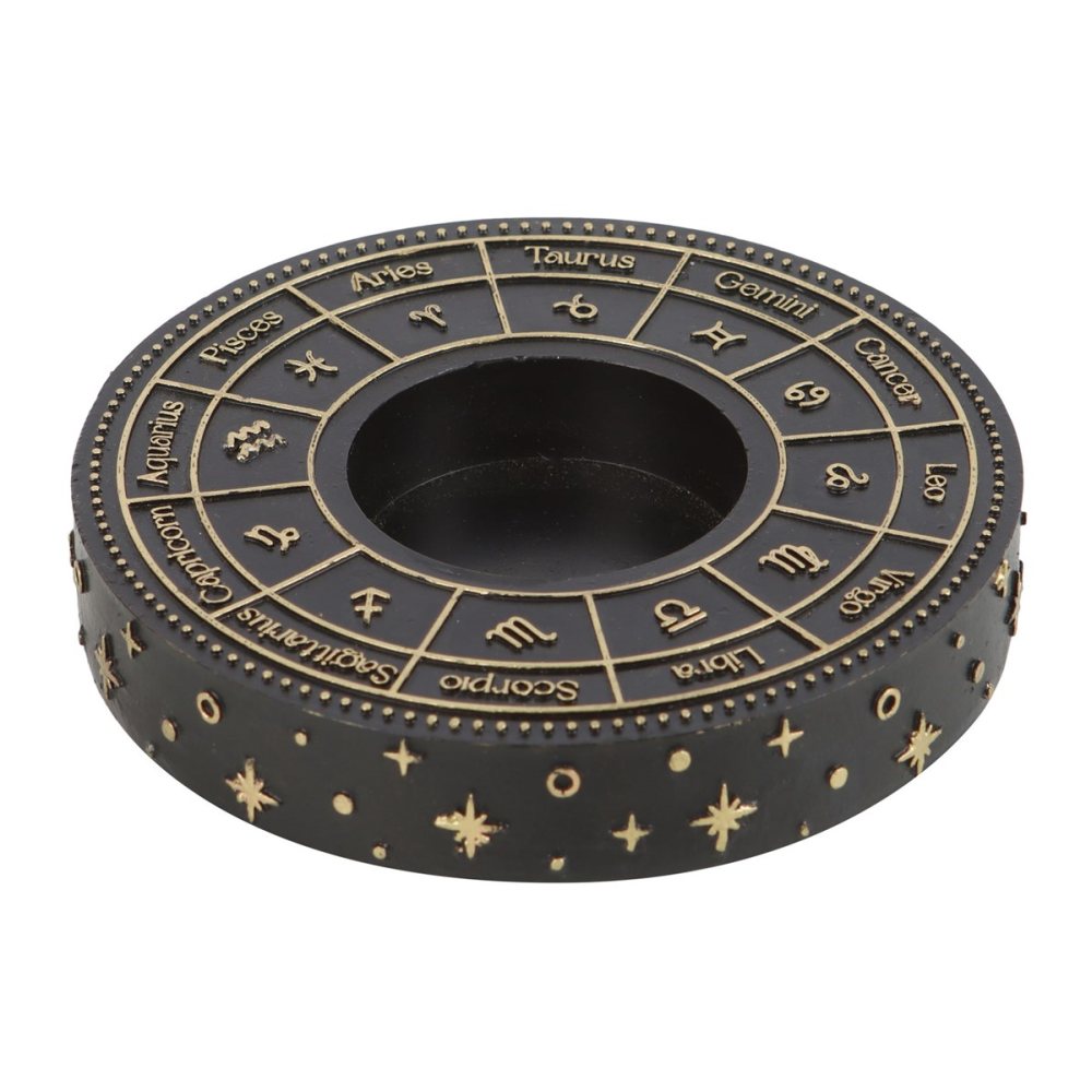 Something Different - Astrology Wheel Tea light holder - Black/Gold coloured